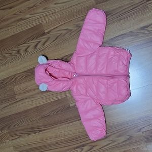 Baby girl 12M pink puffer jacket coat Happybaby hooded teddy bear ears